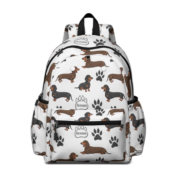 Dachshund Paw Print White Pattern Backpack for School, Cute School Bag with Adjustable Shoulder Straps and Padded Back, 13.4"x11"x4.7"