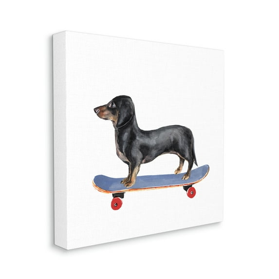 Stupell Industries Dachshund Pet Dog on Blue Skateboard,36 x 36,Designed by Annie Warren