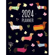 Dachshund Planner 2024 Funny Dog Monthly Agenda January-December Organizer 12 Months Cute Puppy Scheduler with Flower, Paperback