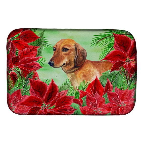 Dachshund Poinsettas Dish Drying Mat