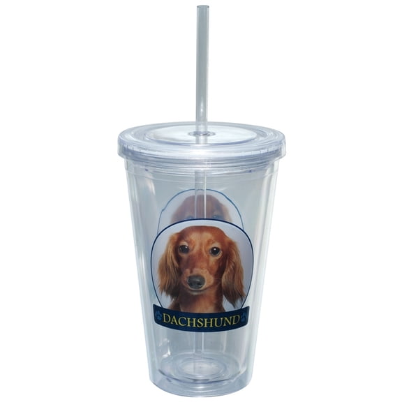 Dachshund Portait Plastic Pint Cup With Straw