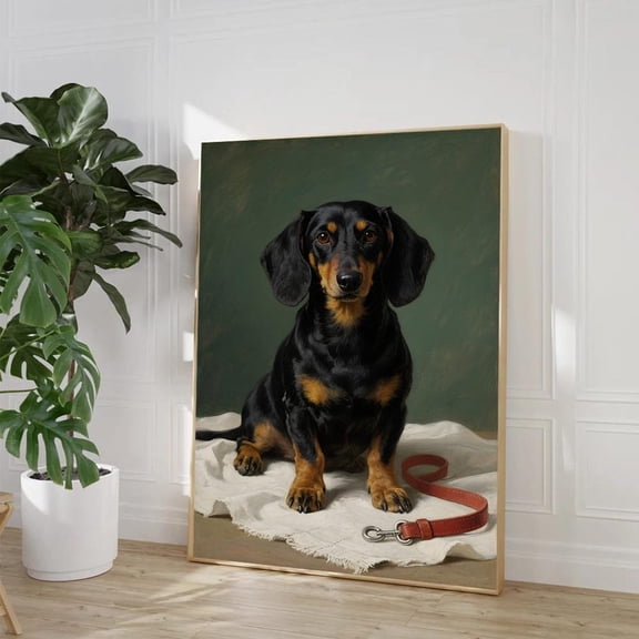 Dachshund Portrait Black & Tan Dog Art, Classic Style Home Decor, 24x36 UNFRAMED