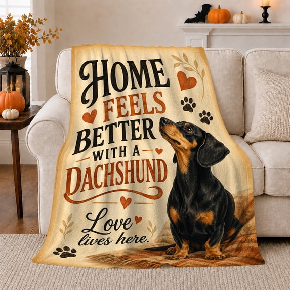 Dachshund Portrait Geometric Puppy Artwork Playful Graphic Style Dog Lovers Colorful Pet Portrait Warm Flannel Blanket, Pet Adoption Gift for Living Room and Bedroom Home Decor