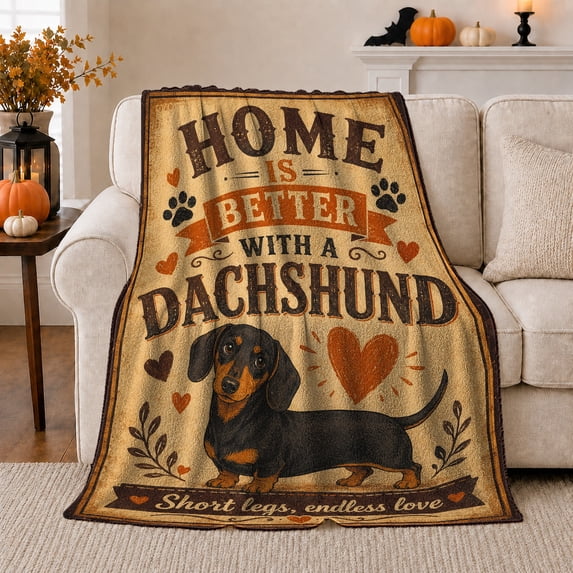 Dachshund Portrait Geometric Puppy Artwork Playful Graphic Style Dog Lovers Colorful Pet Portrait Warm Flannel Blanket, Pet Adoption Gift for Living Room and Bedroom Home Decor