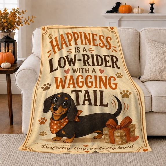 Dachshund Portrait Geometric Puppy Artwork Playful Graphic Style Dog Lovers Colorful Pet Portrait Warm Flannel Blanket, Pet Adoption Gift for Living Room and Bedroom Home Decor