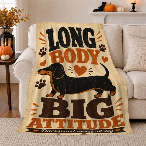 Dachshund Portrait Geometric Puppy Artwork Playful Graphic Style Dog Lovers Colorful Pet Portrait Warm Flannel Blanket, Pet Adoption Gift for Living Room and Bedroom Home Decor