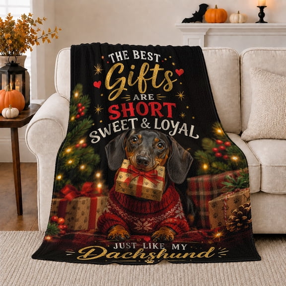 Dachshund Portrait Geometric Puppy Artwork Playful Graphic Style Dog Lovers Colorful Pet Portrait Warm Flannel Blanket, Pet Adoption Gift for Living Room and Bedroom Home Decor