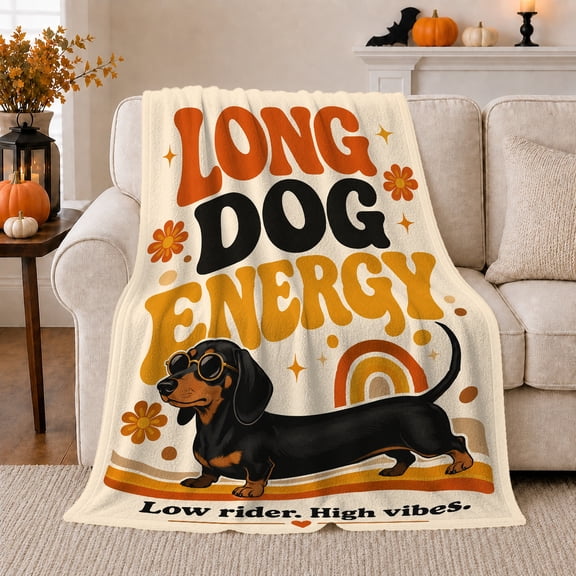 Dachshund Portrait Geometric Puppy Artwork Playful Graphic Style Dog Lovers Colorful Pet Portrait Warm Flannel Blanket, Pet Adoption Gift for Living Room and Bedroom Home Decor