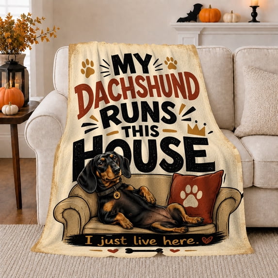 Dachshund Portrait Geometric Puppy Artwork Playful Graphic Style Dog Lovers Colorful Pet Portrait Warm Flannel Blanket, Pet Adoption Gift for Living Room and Bedroom Home Decor