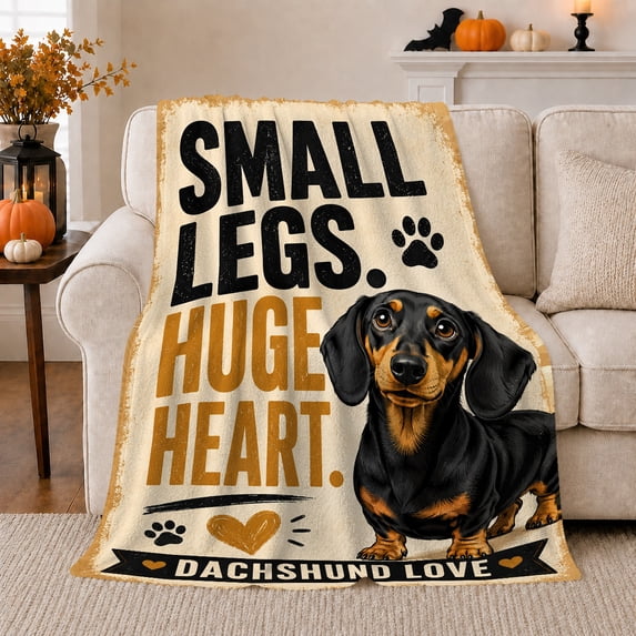 Dachshund Portrait Geometric Puppy Artwork Playful Graphic Style Dog Lovers Colorful Pet Portrait Warm Flannel Blanket, Pet Adoption Gift for Living Room and Bedroom Home Decor