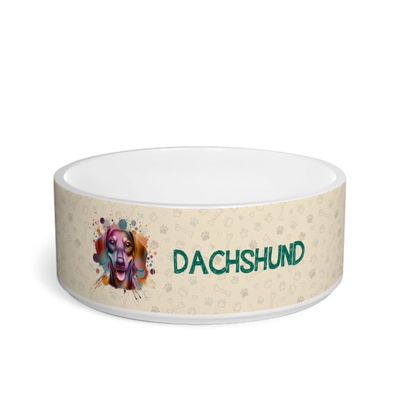 Dachshund Portrait Watercolor Vintage Retro Styles Ceramic Pet Bowl for Dog Cat Wiener Dog Lover Gifts Idea 2 Sizes Feeding Bowl - 00001