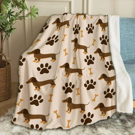 Dachshund Print Throw Blanket Fannel Fleece Super Soft Funny Blanket Travel Throw Blanket for Bed Couch Sofa 40 x 50 Inch for Kid