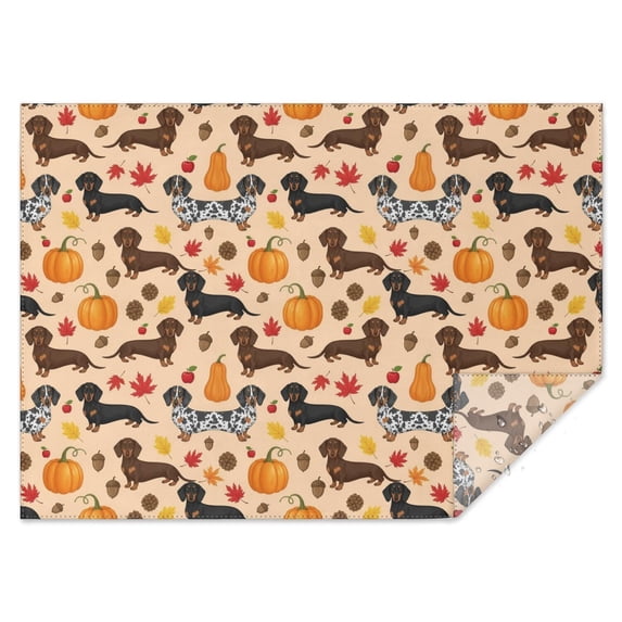 Dachshund and Pumpkin Orange Pattern Rectangle Tablecloth 60"x84", Waterproof Polyester Wipeable Spillproof Table Cover for Dining Camping Indoor and Outdoor Use