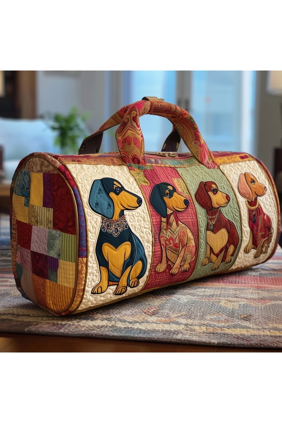 Dachshund Quilted Duffle Bag with Adjustable Strap,Travel Weekender Bag