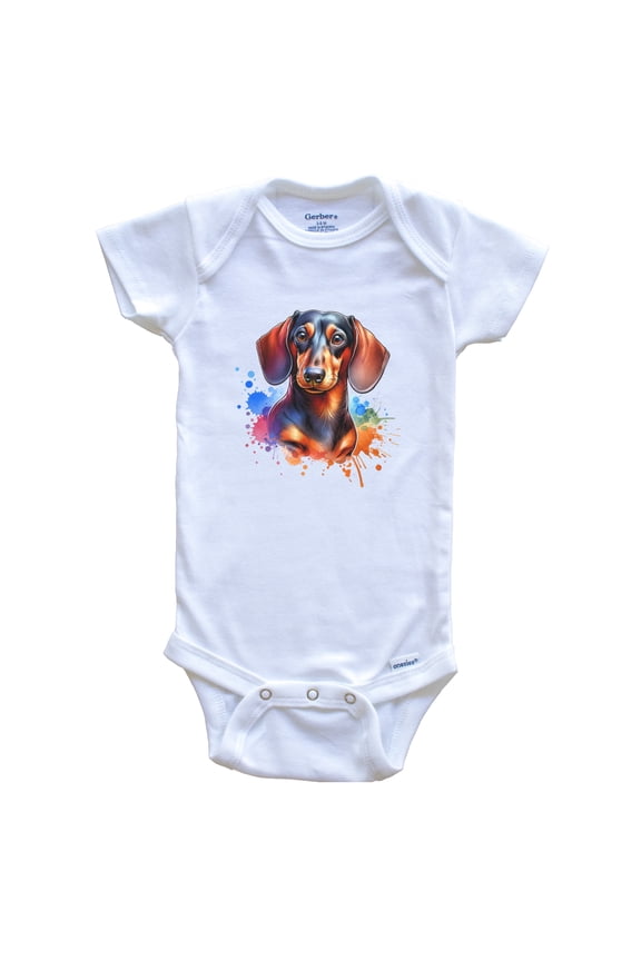 Dachshund Rainbow Watercolor Portrait Dog Lover Baby Bodysuit - Doxen Baby Gift