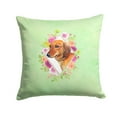 thumbnail image 1 of Dachshund Red #1 Green Flowers Fabric Decorative Pillow, 1 of 4