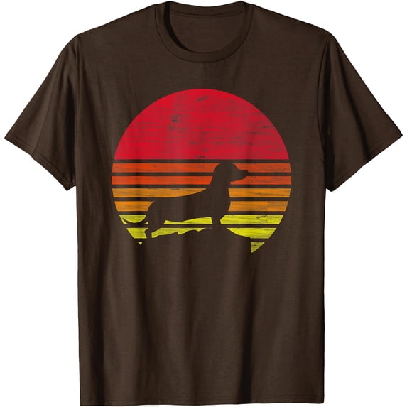 Dachshund Retro Unisex T-Shirt for Men Women Kids,Dark Chocolate Color,Size XL