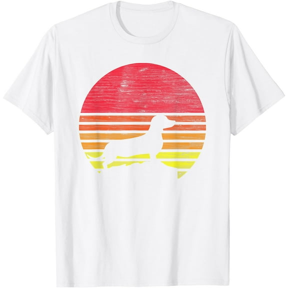Dachshund Retro Unisex T-Shirt for Men Women Kids,White Color,Size M