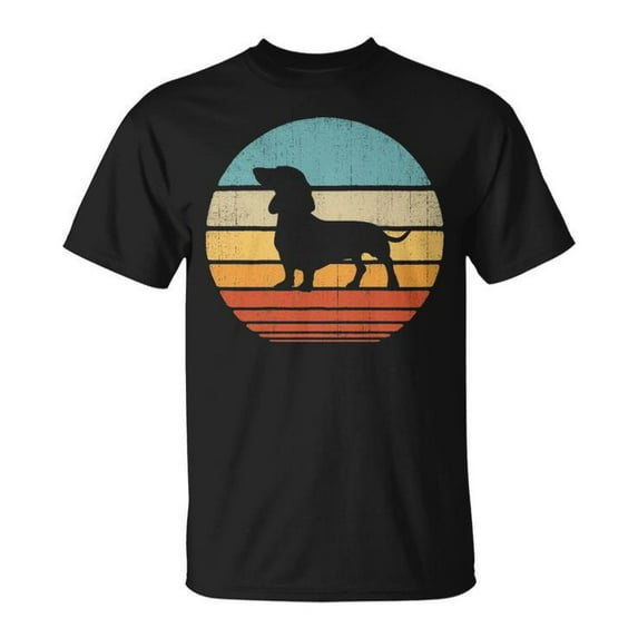 Dachshund Retro Vintage 60s 70s Sunset Graphic Tee – Unisex Adult Cotton T-Shirt with Wiener Dog Design – Casual Comfortable Top for Dog Lovers or Unique Gift Idea, Size 2XL, Color Black