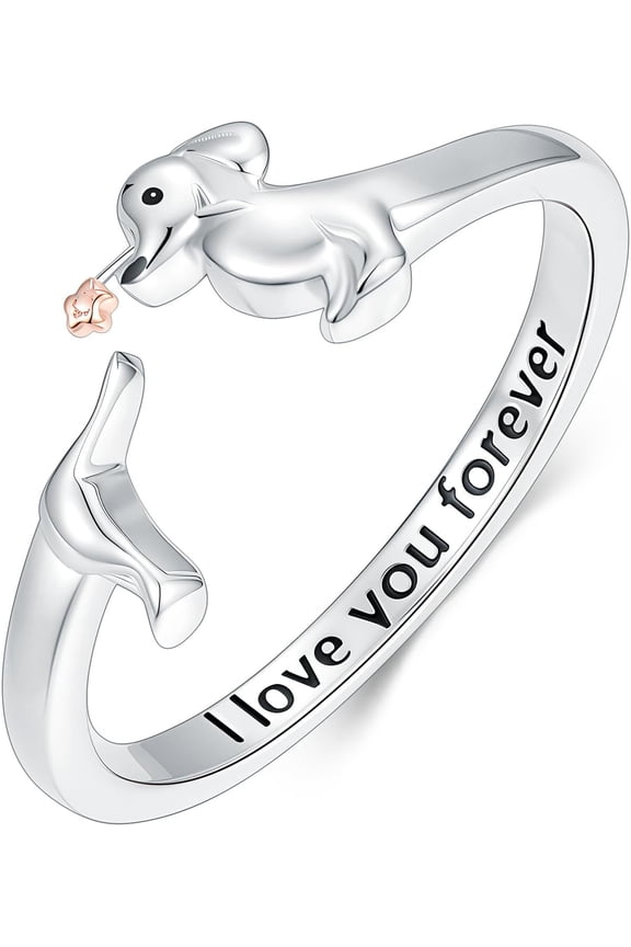 Dachshund Rings for Women 925 Sterling Silver Dachshund Open Rings Cute Animal Puppy Dog Jewelry Gifts for Women Dog Lovers
