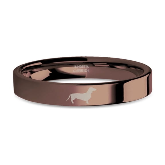 Dachshund Sausage Dog Engraved Espresso Brown Polished Tungsten Ring, 4mm, Size 4.5