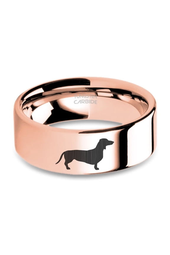 Dachshund Sausage Dog Laser Engraved Rose Gold Tungsten Ring, 8mm, Size 5