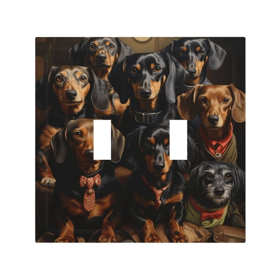 Dachshund Sausage Dogs Art 2 Gang Switch Wall Plate Decorative Double Toggle Cover with 4 Painted Screws for Home & Commercial Use