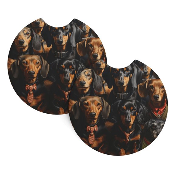 Dachshund Sausage Dogs Art Car Cup Holder Pad 2-Pack Neoprene Coasters for Auto Interior Waterproof Universal Fit for Most Vehicles