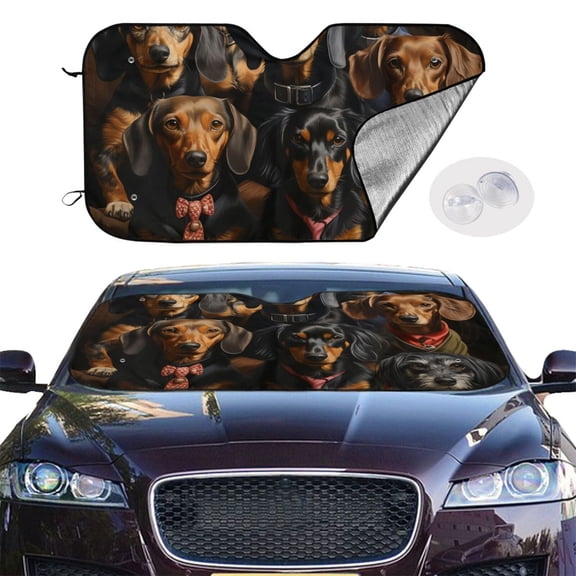 Dachshund Sausage Dogs Art Windshield Sunshade Sun Shade Front Window Car Sun Visor Protector for Truck SUV Blocks UV Ray,Small