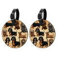 thumbnail image 1 of Dachshund Set of 2pcs PU Leather Round Suitcase Tags with Privacy Cover and Name ID Tag - Ideal for Travel Luggage, Handbags, Backpacks, School Bags, 1 of 6