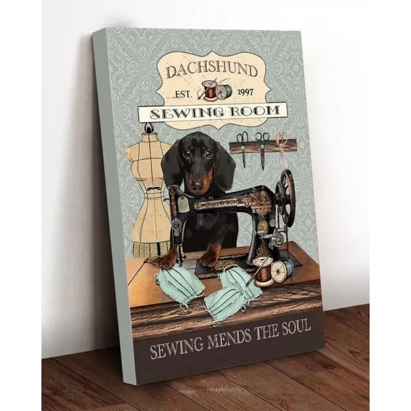 Dachshund Sewing Room Sewing Mends The Soul Sewer Sew Vintage Wall Art Trendy Retro Print Room Decor Wall Art