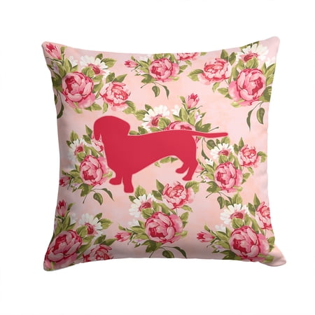 Dachshund Shabby Chic Pink Roses Fabric Decorative Pillow