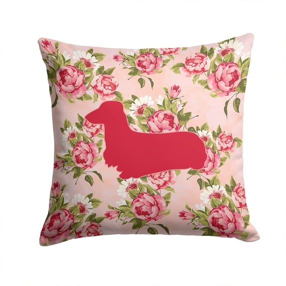 Dachshund Shabby Chic Pink Roses Fabric Decorative Pillow