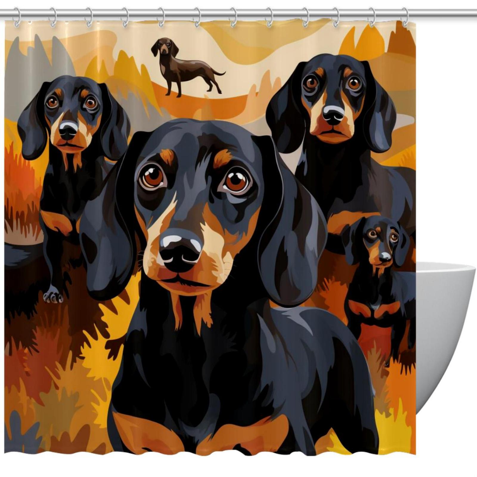 Dachshund Shower Curtain Waterproof Bathroom Curtain with Grommets and