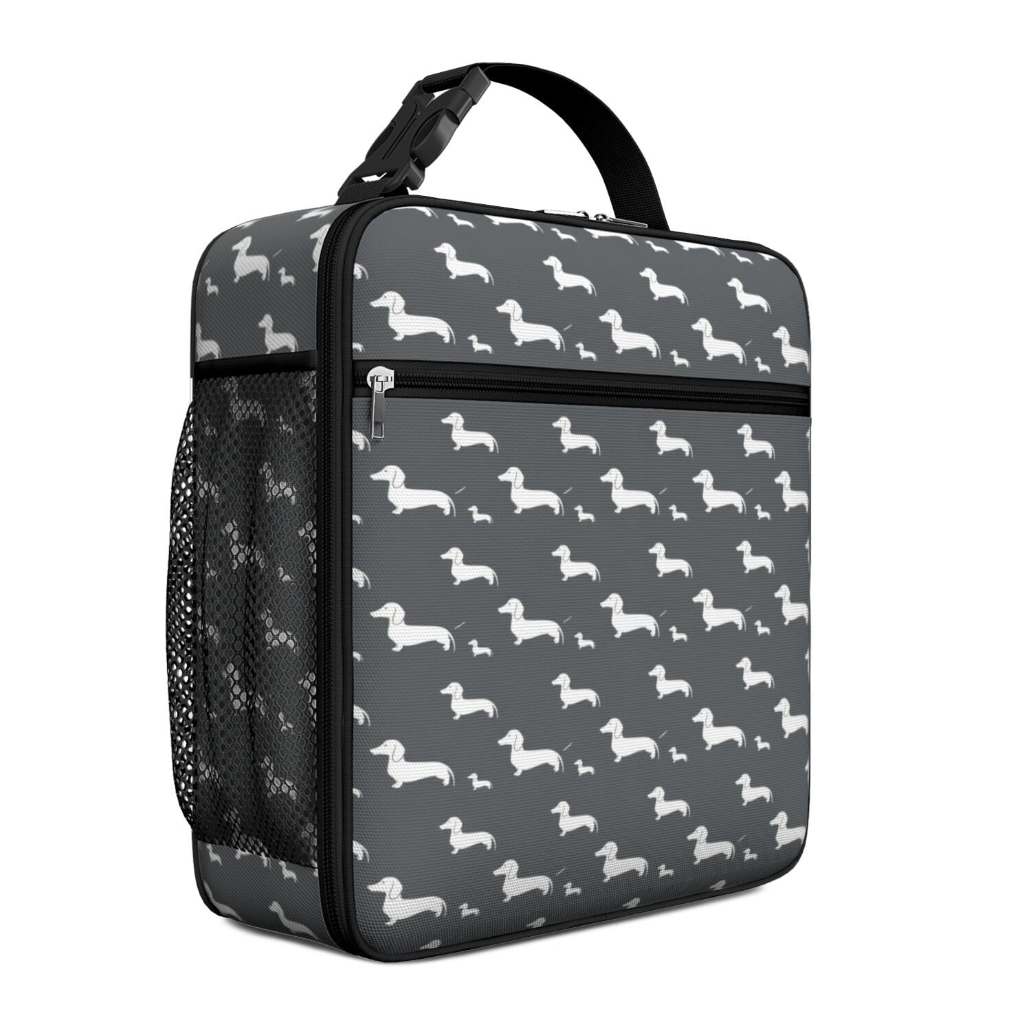 Dachshund Silhouette Grey Pattern Mini Insulated Lunch Bag, Beach Lunch ...