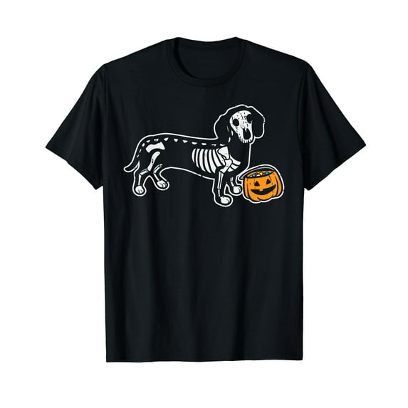 Dachshund Skeleton Jack O Lantern Funny Halloween Wiener Dog T-Shirt