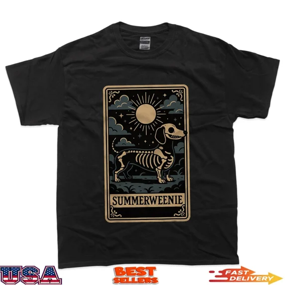 Dachshund Skeleton Summerween Dog Art Vintage Style T-Shirt