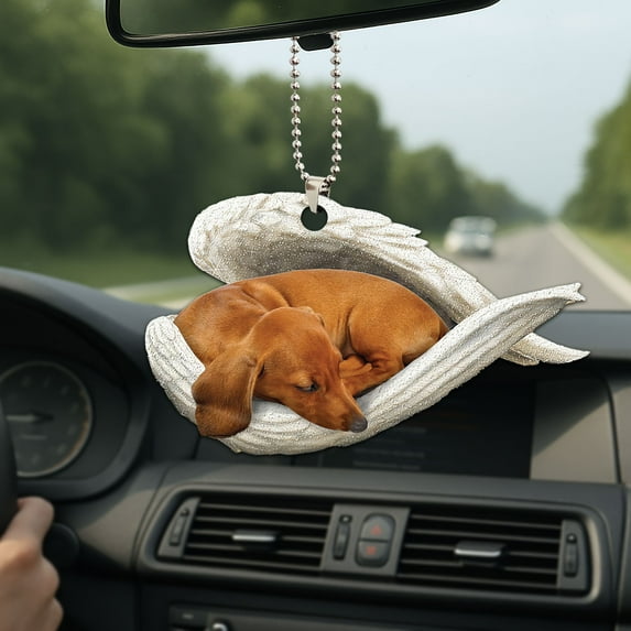 Dachshund Sleeping Angel Wings Car Mirror Ornament - Pet Memorial Gift & Christmas Decor