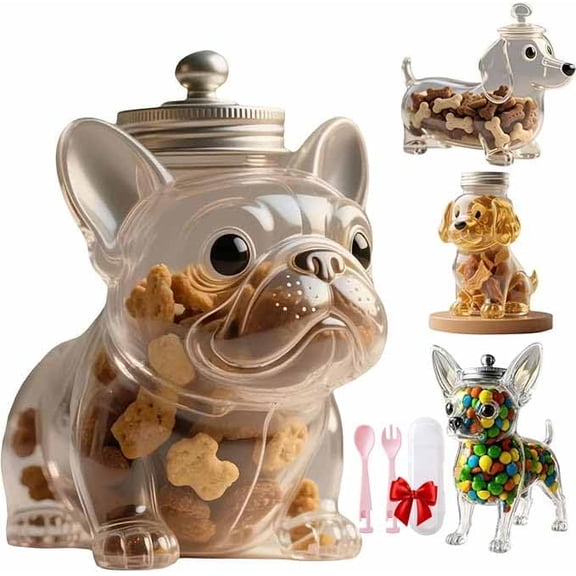 Dachshund Snack Jar-Airtight Treat Containers With Lids-Adorable Glass Food Jars Dog Shape Glass Storage Can-Novelty Cute Cookie Jars-For Kitchen And Countertop Decor Pet Lovers (French Bulldog)