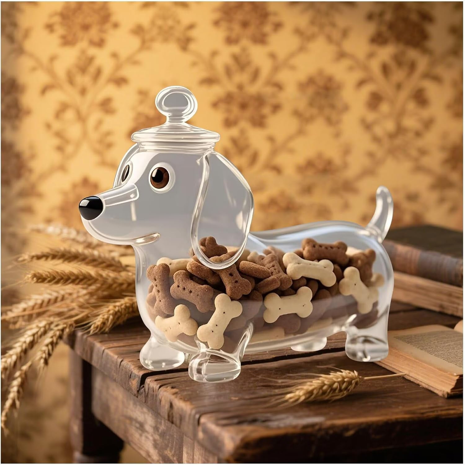 Dachshund Snack Jar-Airtight Treat Containers With Lids-Adorable Glass Food Jars-Handmade Dog Shape Glass Storage Can-Novelty Cute Cookie Jars-For Kitchen And Countertop Decor Pet Lovers Gift