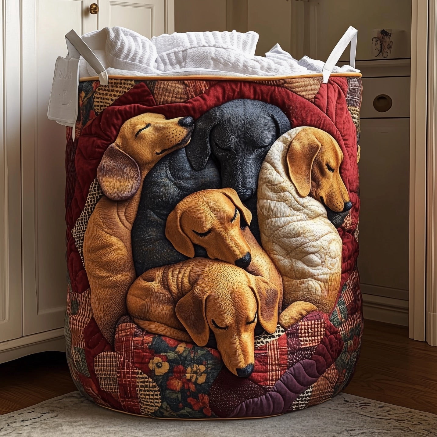 Dachshund Snooze Quilted Laundry Basket, Storage Bin Laundry Basket Fabric, House Storage Hamper, Mother Day's Gift Ideas