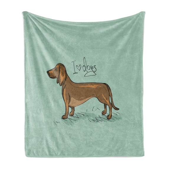 Dachshund Soft Flannel Fleece Blanket, Dachshund Puppy on an Abstract Turquoise Background Pure Breed Animal, Cozy Plush for Indoor and Outdoor Use, 50" x 70", Turquoise Brown Black, by Ambesonne