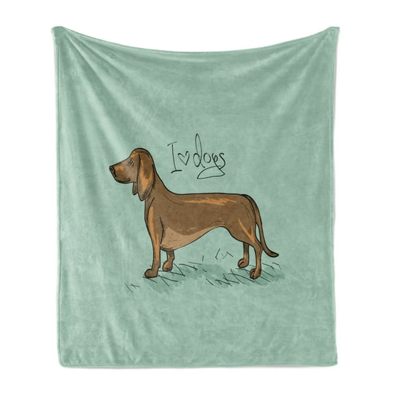 Dachshund Soft Flannel Fleece Blanket, Dachshund Puppy on an Abstract Turquoise Background Pure Breed Animal, Cozy Plush for Indoor and Outdoor Use, 70" x 90", Turquoise Brown Black, by Ambesonne