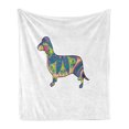 thumbnail image 1 of Dachshund Soft Flannel Fleece Throw Blanket, Colorful Small Puppy Silhouette with Floral Composition Pattern Lily Blossom, Cozy Plush for Indoor and Outdoor Use, 60" x 80", Multicolor, by Ambesonne, 1 of 5