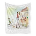 thumbnail image 1 of Dachshund Soft Flannel Fleece Throw Blanket, Modern Urban Scene Illustration with Woman Walking Her Dog in European City, Cozy Plush for Indoor and Outdoor Use, 50" x 60", Multicolor, by Ambesonne, 1 of 6