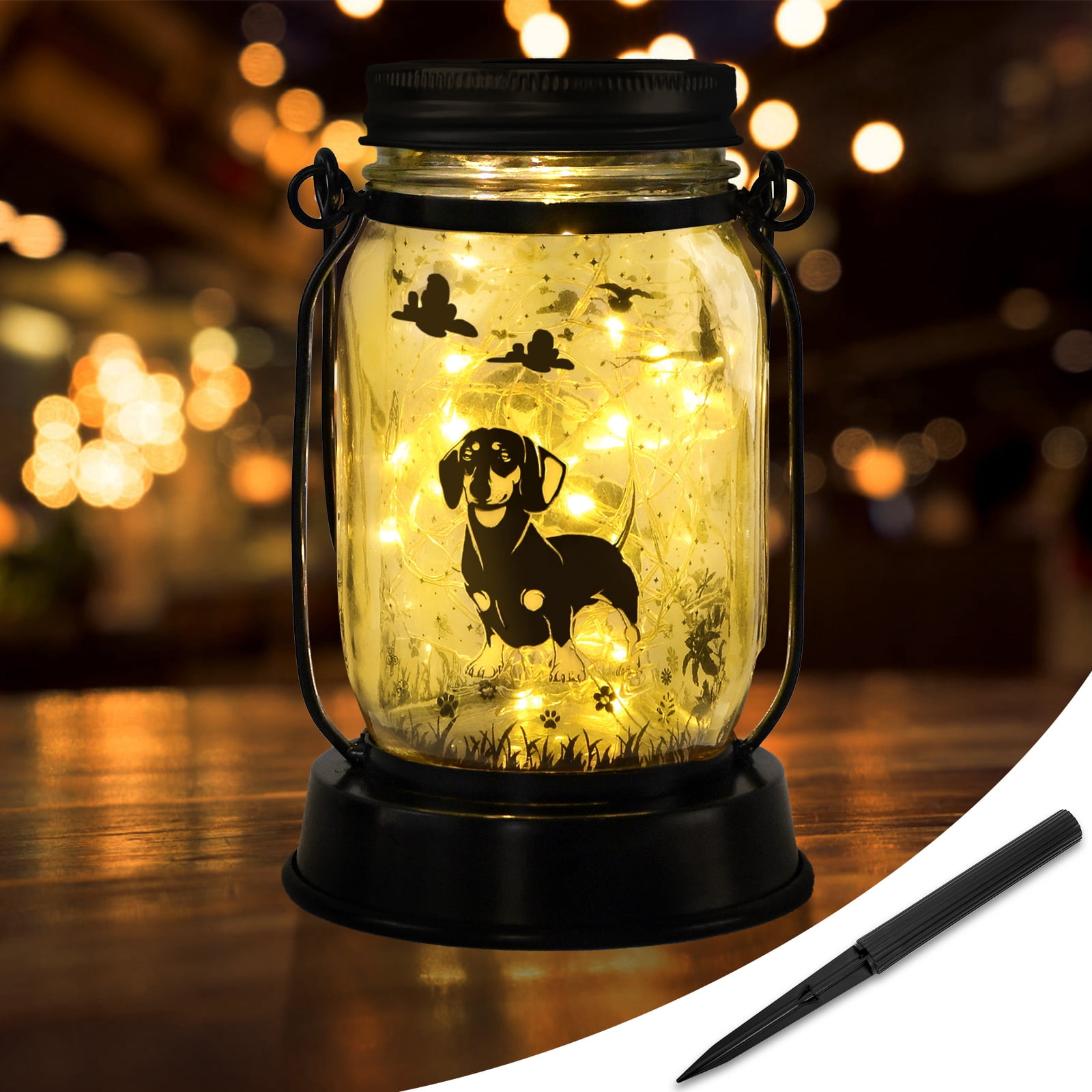 Dachshund Solar Lanterns Mother's Day Gift Outdoor Garden Hanging Solar Lights Fairy and Dog Lover Gifts for Women, Memorial Gifts Fairy Lights for Patio Yard Lawn Outside Decor Lamp