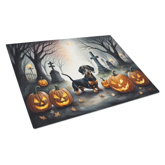 Dachshund Spooky Halloween Glass Cutting Board Large 12 in x 15 in