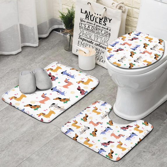 Dachshund Sport Bathroom Rugs Sets 3 Piece,Toilet Cover Set,Absorbent Non Slip Bathroom Mats Sets with U-Shaped Contour Rug Toilet Rug Set