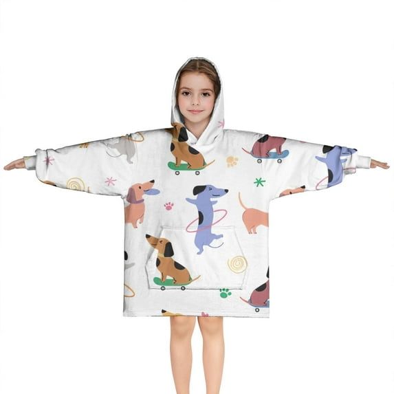 Dachshund Sport Blanket Hoodies for Kids 6-13YR Oversize Wearable Blanket Hoodies for Boys Girls Teens