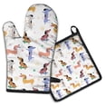 thumbnail image 1 of Dachshund Sport Kitchen Oven Mitt and Pot Holder Sets 2 Pcs for Baking, Cooking and Grilling, Heat Resistant Up To 392 °F, 1 of 7